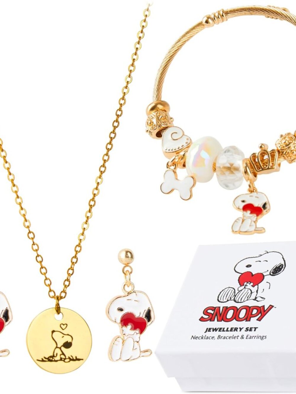Snoopy Jewelry Sets for Teens Women 3 Pcs Set Gold Necklace Earrings Bracelets f